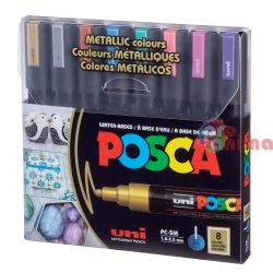 Комплeкт акрилни маркери POSCA PC-5M, объл връх, 8 бр. металик цветове