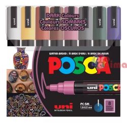 Комплeкт акрилни маркери POSCA PC-5M, объл връх, 8 бр. тъмни цветове (dark colours)