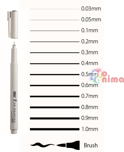 Черен тънкописец Marvy Uchida For Drawing различни дебелини на писане