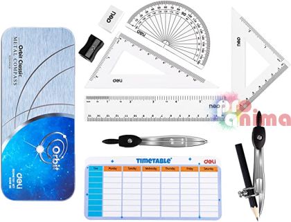 Чертожен комплект Deli Orbit, в метална кутия