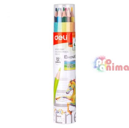 Цветни моливи Deli Enovacion 12 цвята, в пластмасов тубус