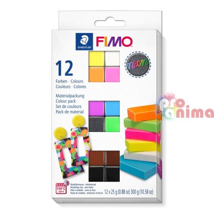 Комплект полимерна глина Fimo Неонови цветове, 12 x 25g
