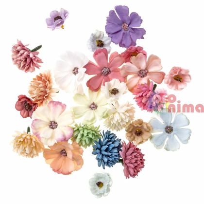 Цветя от плат за декорация DP Craft, 3 десена, 24 бр., цветни