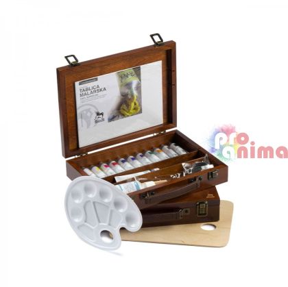 Комплект акрилни бои Renesans Colours + аксесоари, в дървен куфар