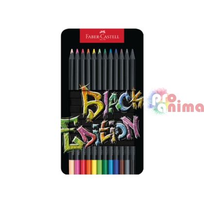 Цветни моливи в метална кутия, Faber-Castell Black Edition, 12 цвята