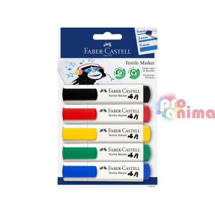 Комплект текстилни маркери Faber-Castell, 5 основни цвята