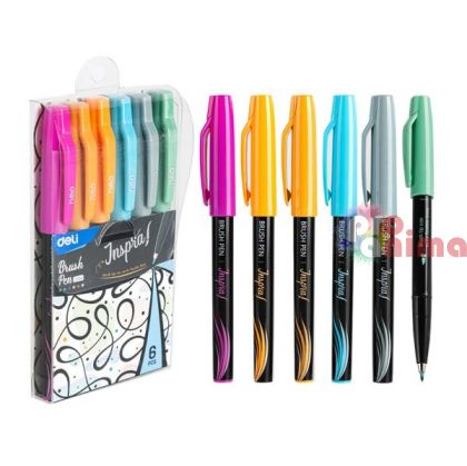 Комплект акварелни маркери Deli Inspira, 6 цвята