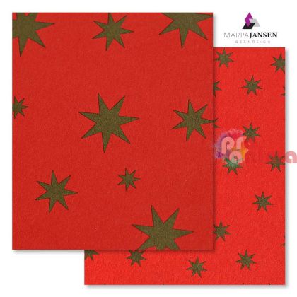 Картон варио Marpa Jansen, 50 x 70 cm, 300 g/m2, червен със златни звезди