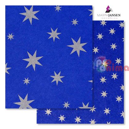 Картон варио Marpa Jansen, тъмносин със сребърни звезди, 50 x 70 cm, 300 g/m2