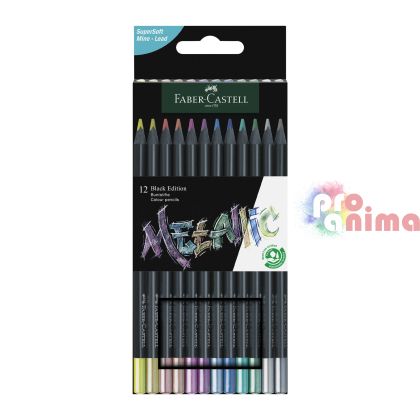 Цветни моливи Faber-Castell Black Edition Metallic, 12 цвята