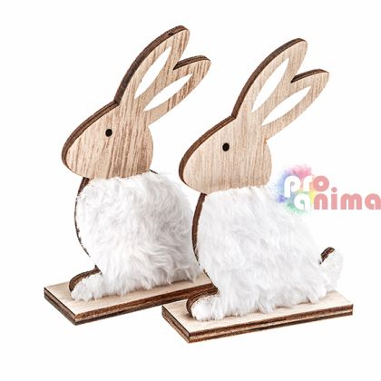 Декоративни дървени фигурки зайчета с козина, на стойка, DP Craft, 2 бр.