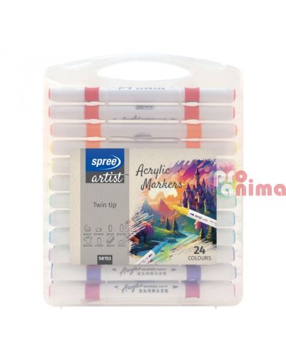 Комплект акрилни маркери Spree, двувърхи, 24 цвята
