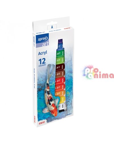 Комплект акрилни бои Spree, 12 цвята x 12 ml