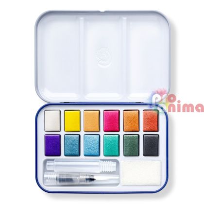 Комплект акварелни бои Staedtler DJ- 12 цвята, метална кутия, четка с резервоар