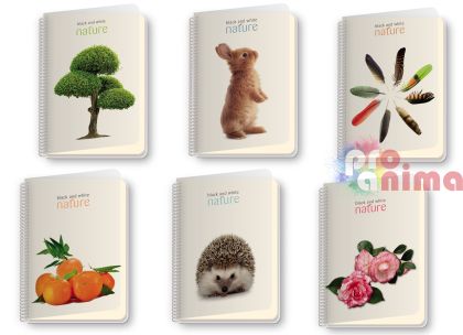 Тетрадка Black&White, A4, 150 листа, редове, спирала, PP корица, Nature