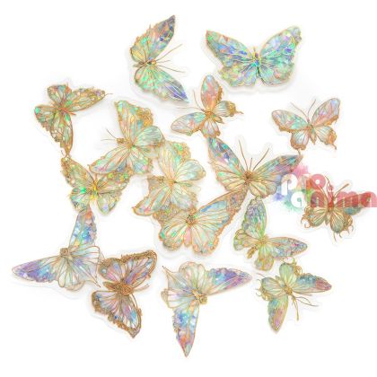 Стикери от прозрачно PET фолио, пеперуди, 20 бр., блестящи, лунен камък