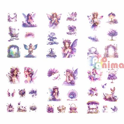 Стикери от прозрачно фолио, Феи, 6 листа, аметист