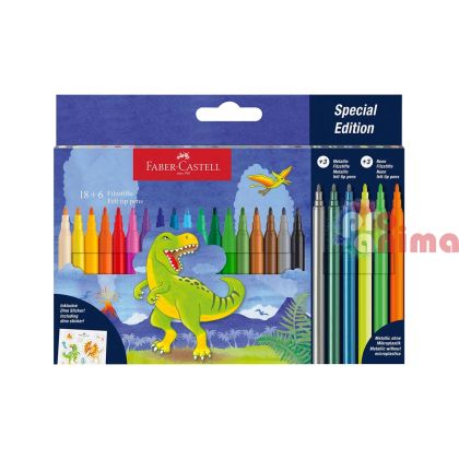 Флумастери Faber-Castell Динозавър, 18+6 цвята