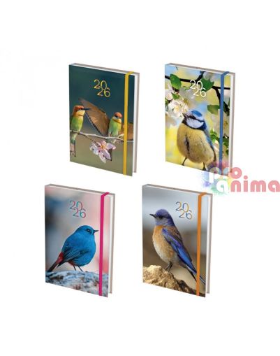 Бележник с дати, 14 x 20 cm, Birds, 168 листа, с ластик