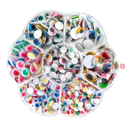 Цветни мърдащи очички, 550 бр., самозалепващи, микс