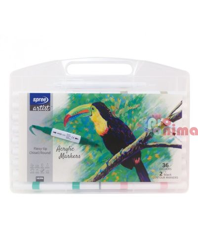 Акрилни маркери Spree Artist, двувърхи, 36 цвята + 2 контурни