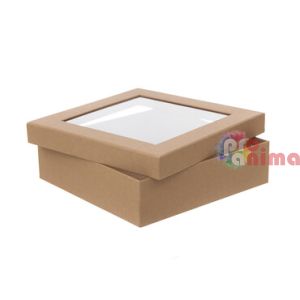 Кутия от картон с прозрачен капак  23.5x23.5x6.5 cm крафт