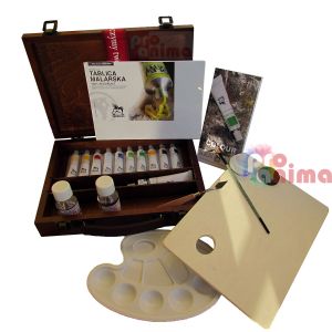 Комплект акрилни бои Renesans Colours + аксесоари в дървен куфар