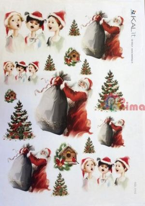 Декупажна хартия оризова KALit A4 Дядо Коледа и деца