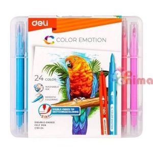 Флумастери Deli Color Emotion 24 цвята  двувърхи -четка и тънкописец