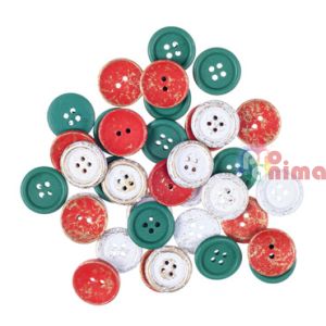 дървени копчета 2 cm 36 броя червени, зелени,бели