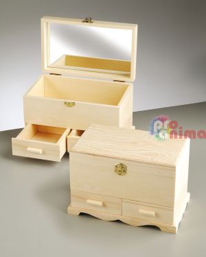 Дървена кутия за бижута с огледало 25 cm x 15 cm x 17 cm натурална