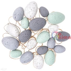 Декоративни яйца за закачане 20 бр. сиво и мента