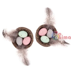 Декоративни гнезда с яйца и пера 5.5 cm 2 бр.
