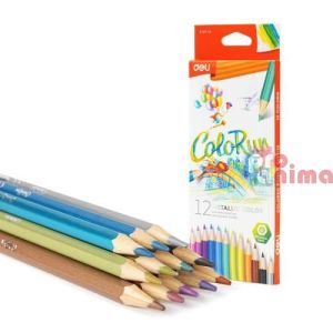 Цветни моливи Deli Colorun, 12 цвята, металически