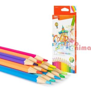 Цветни моливи Deli, 12 цвята, флуоресцентни