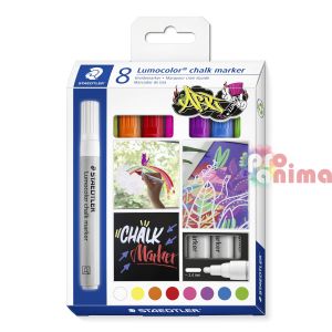 Комплект тебеширени маркери Staedtler Lumocolor, 8 цвята
