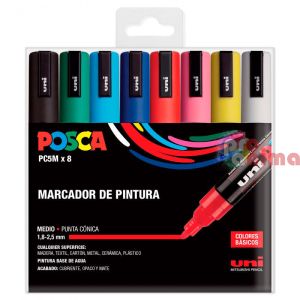 Комплект акрилни маркери POSCA PC- 5M, 8 бр., основни цветове