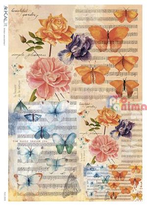 Декупажна хартия оризова KALit 32x45 Рози и пеперуди