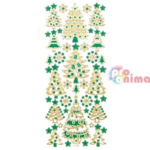 Стикери, глитер елхи, златно и зелено, 44 бр.