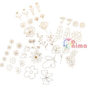 Прозрачни стикери от PVC, матирани, DP Craft, златисти цветя, 43 бр.