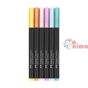 Комплект маркери Faber-Castell Black Edition, 6 пастелни цвята, връх четка