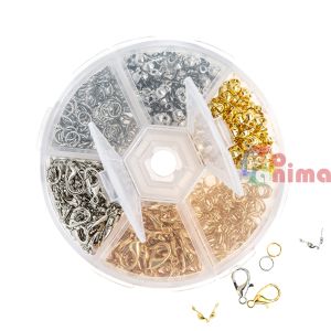 Комплект елементи за изработване на бижута DP Craft, 500 бр., сребристи и златисти