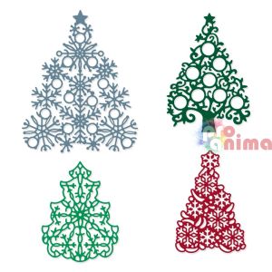 Щанца за изрязване и релеф DP Craft, ажурни коледни елхи, 4 бр.