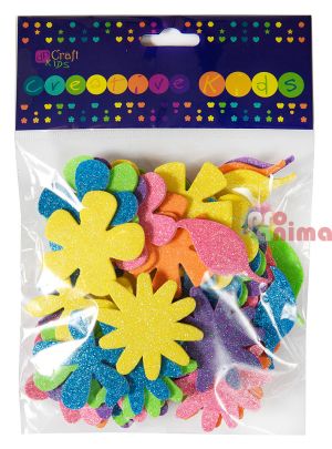 Стикери от фоам цветя с глитер, 72 бр.