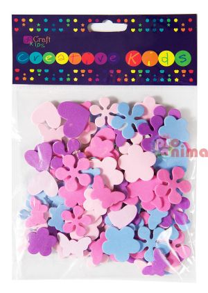 Стикери от гумирана пяна (foam), Сърца, цветя и пеперуди, 100 бр.
