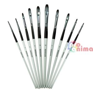 Комплект четки за рисуване Renesans, синтетични, лешниковиден връх, 10 бр.