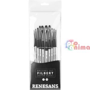 Четки за рисуване Renesans, синтетични, лешниковиден връх, 10 бр.