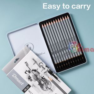 Чернографитни моливи Deli Dmast, 12 бр., в метална кутия