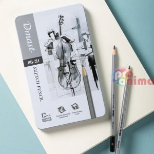 Комплект чернографитни моливи Deli Dmast, 12 бр., в метална кутия