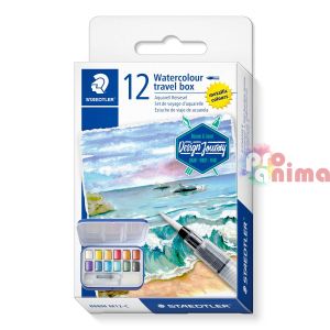 Комплект акварелни бои Staedter Design Journey, 12 металик цвята + четка с резервоар